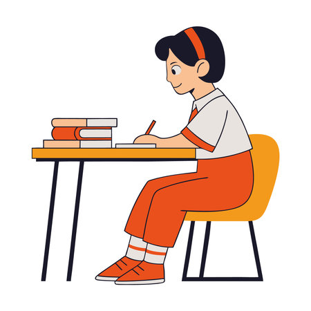 Student at Desk Writing classroomのイラスト素材