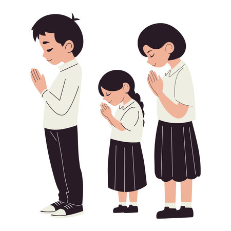 Students Praying Togetherのイラスト素材