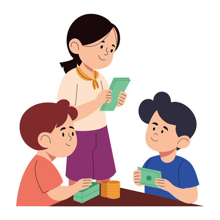 Counting Money Kidsのイラスト素材