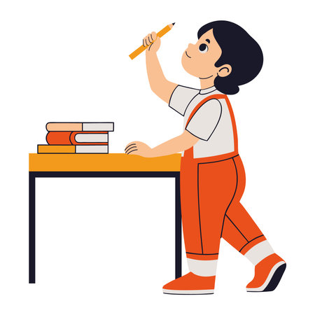 Student at Desk Holding pencilのイラスト素材