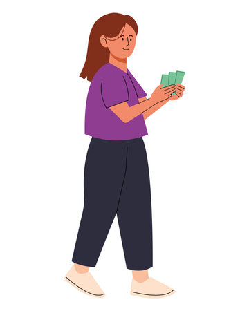 Counting Money Womanのイラスト素材