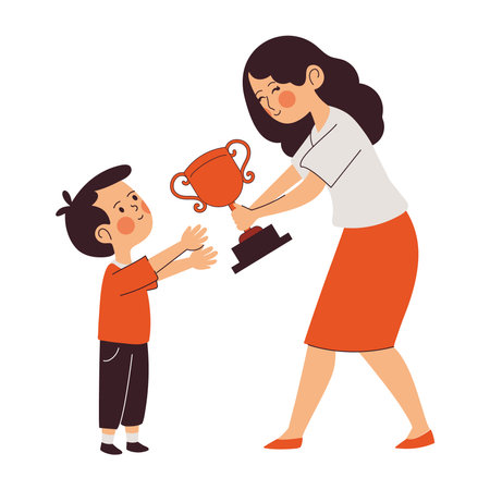 Best Student Hugging Teacher with Trophyのイラスト素材