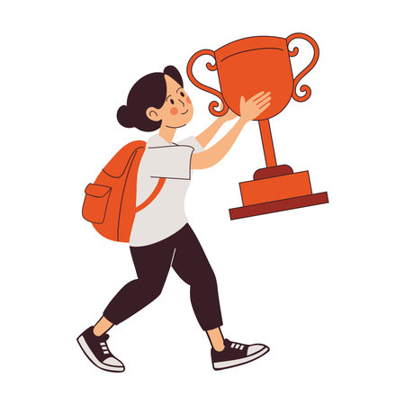 Best Student Walking with Backpack and Trophyのイラスト素材