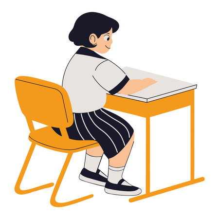 Student at Desk Studying Focusedのイラスト素材
