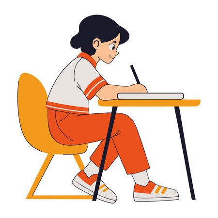 Student at Desk Studying Writing Learningのイラスト素材