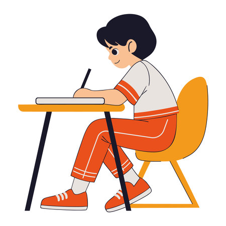 Student at Desk Writing Studyingのイラスト素材