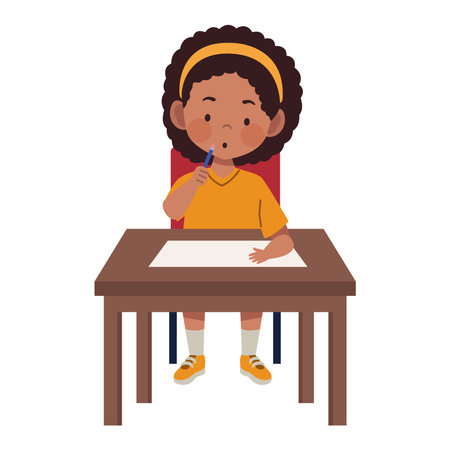 Student Drawing at Desk with Pencil Iconのイラスト素材