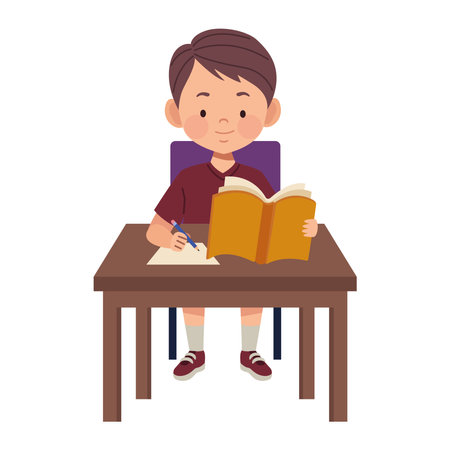 Student Drawing and Readingのイラスト素材