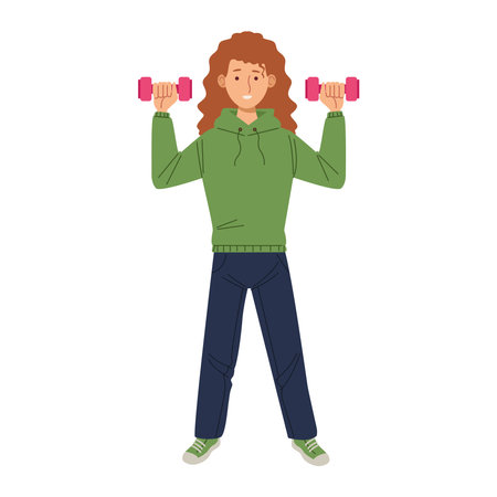 Woman lifting dumbbells in workout iconのイラスト素材