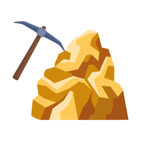 Gold Mining Pickaxe and Gold Nugget Iconのイラスト素材