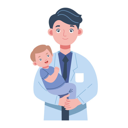 Baby Doctor Pediatric Checkup Holding Infant Iconのイラスト素材