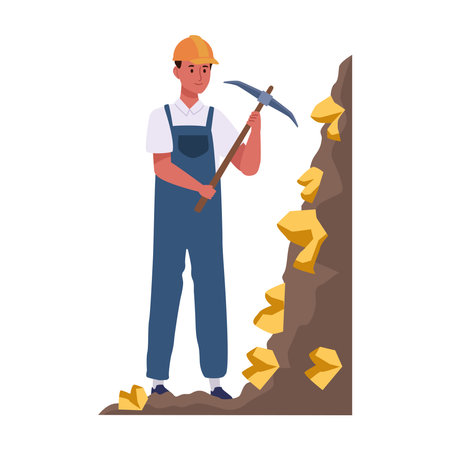 Gold Mining Worker Digging with Pickaxeのイラスト素材