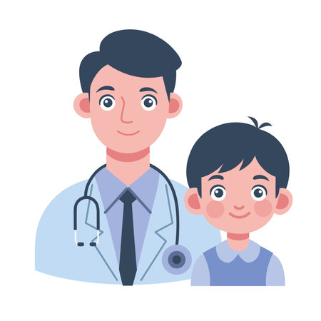 Baby Doctor Pediatric Consultation with Boy Iconのイラスト素材