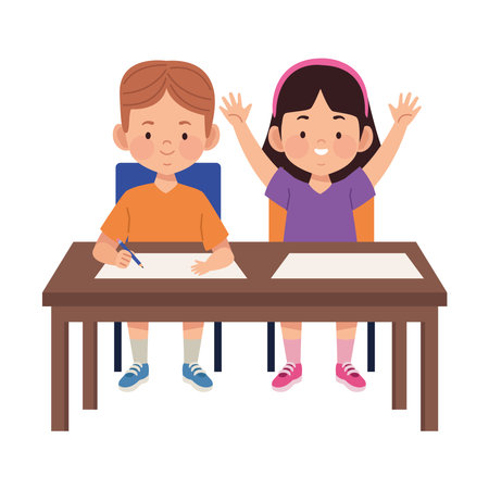Students Drawing with Paperのイラスト素材