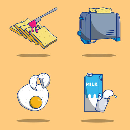 Set of cute breakfast stuff illustrations