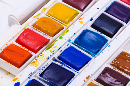 Artists watercolour paints still life background hobbies and leisure pursuits