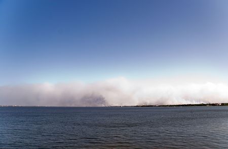Florida east coast wild fires from waterの写真素材