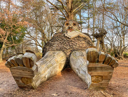 Sculpture made of wood in a park in New York Cityの写真素材
