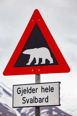 Polar bear sign in Longyearbyenの写真素材
