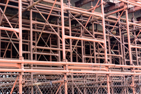 Metal pipe construction support for concrete blocksの写真素材