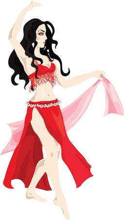 Beautiful woman in red performs belly danceのイラスト素材