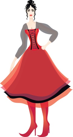 Beautiful brunette woman in corset and puffed multilayer skirt.のイラスト素材
