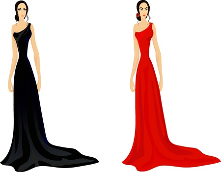 Set of two fashionable women in splendid evening dressのイラスト素材