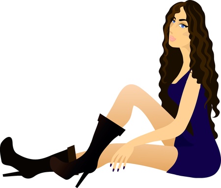 Beautiful brunette girl in a mini dressのイラスト素材