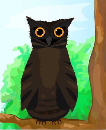 Funny brown owlet sitting on a branch  のイラスト素材