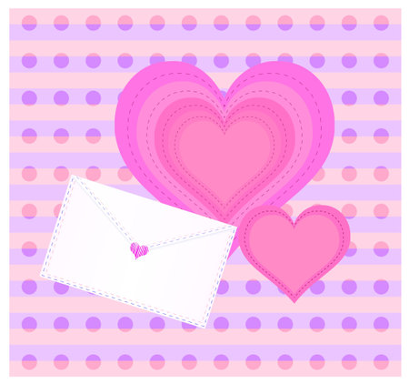 Decorative background with envelope and heart. Dotted and striped backdrop. のイラスト素材