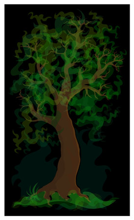 Decorative transparent green tree on black backgroundのイラスト素材