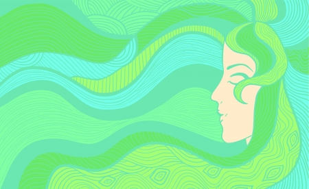 Hand drawn abstract illustration of beautiful long-haired woman. Light colors variantのイラスト素材