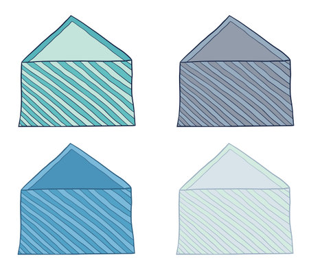 Set of stylized striped envelopes. 