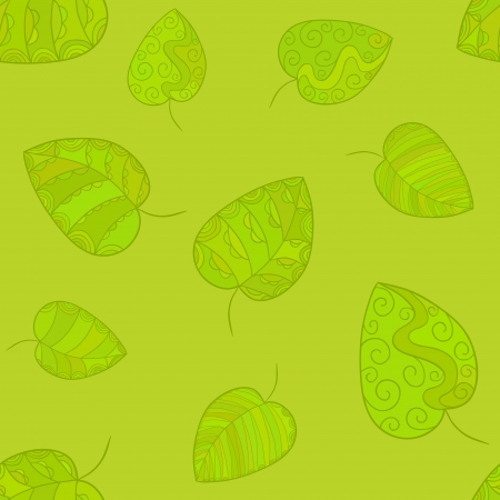 Artistic seamless pattern with stylized decorative leaves filled with tints of greenのイラスト素材
