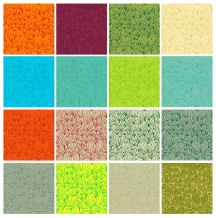 Big valentine seamless patterns set with stylized artistic hand drawn hearts.のイラスト素材