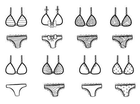 Black and white outline set of woman linen.のイラスト素材