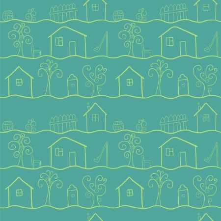 Country houses stylized seamless pattern のイラスト素材
