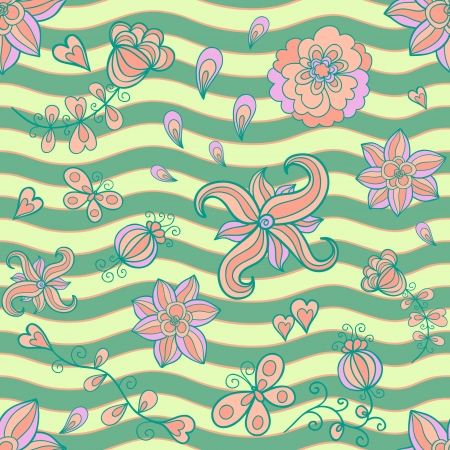 Abstract floral doodle seamless pattern. Retro colorsのイラスト素材