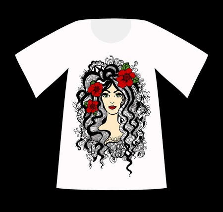 T-Shirt with a drawing of beautiful woman.のイラスト素材