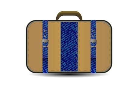 brown travel bag with big blue denim inset. Stylized illustration for your designのイラスト素材