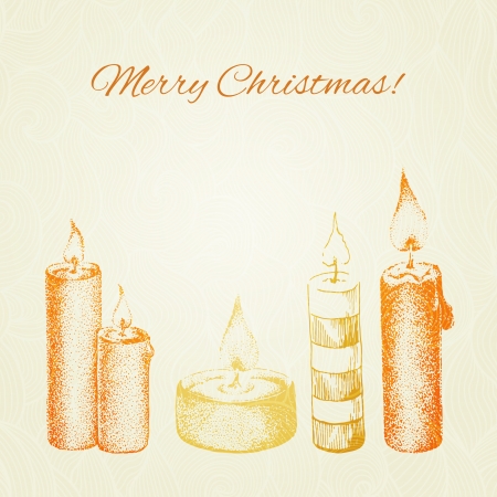 Christmas card with hand drawn ink style candlesのイラスト素材