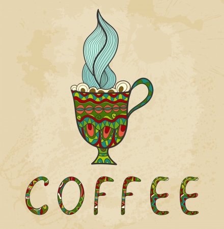 Artistic coffee cup with smoke doodle.のイラスト素材
