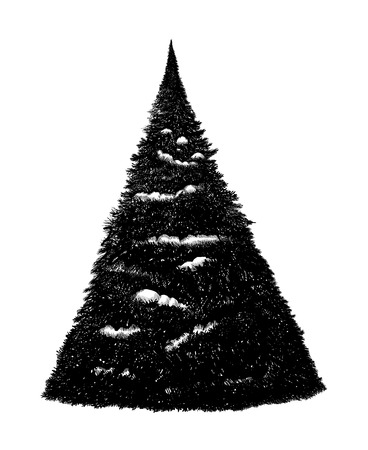 Black and white hand drawn on tablet fir treeのイラスト素材
