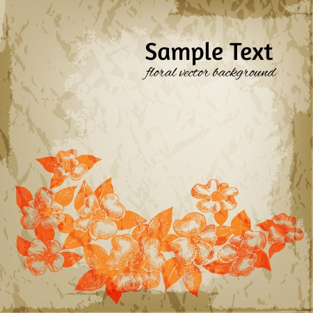 Vintage floral card with sunny bright orange cherry blossomのイラスト素材