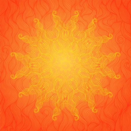 Abstract vector background with round lace ornament. Bright sunny colors.のイラスト素材