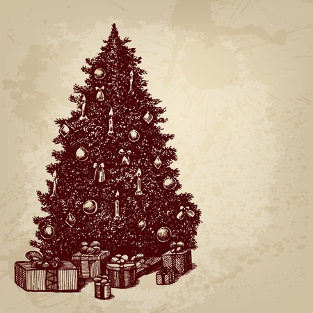 Vintage ink style Christmas card. Vector background for  designのイラスト素材