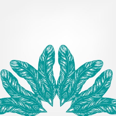 Hand drawn ink style feathers round ornament. Vector backgroundのイラスト素材
