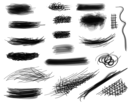 Set of digitally hand drawn black and white semitransparent paint strokesのイラスト素材