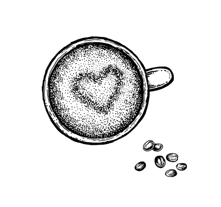 Black and white hand drawn coffee cup. Vector illustrationのイラスト素材