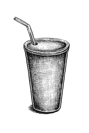Black and white hand drawn soda can. Vector illustrationのイラスト素材